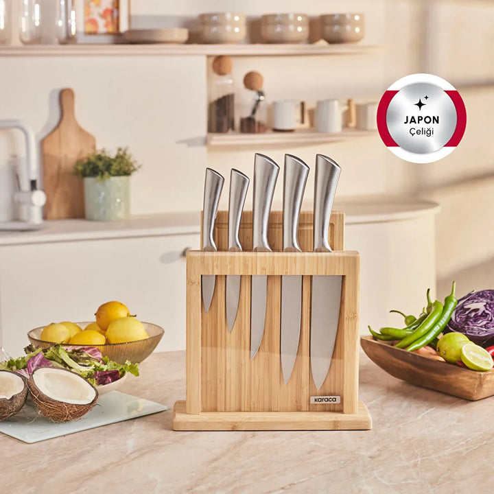 Karaca Samurai Nagoya Vigor 7-delt Knivsæt med Skærebræt – Japansk Stål