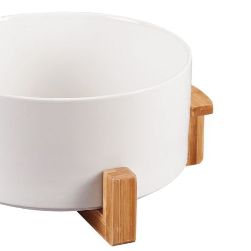 Bricard Loire Serveringsskål med Stand | Hvid/Bambus – 21,6 x 12,6 cm