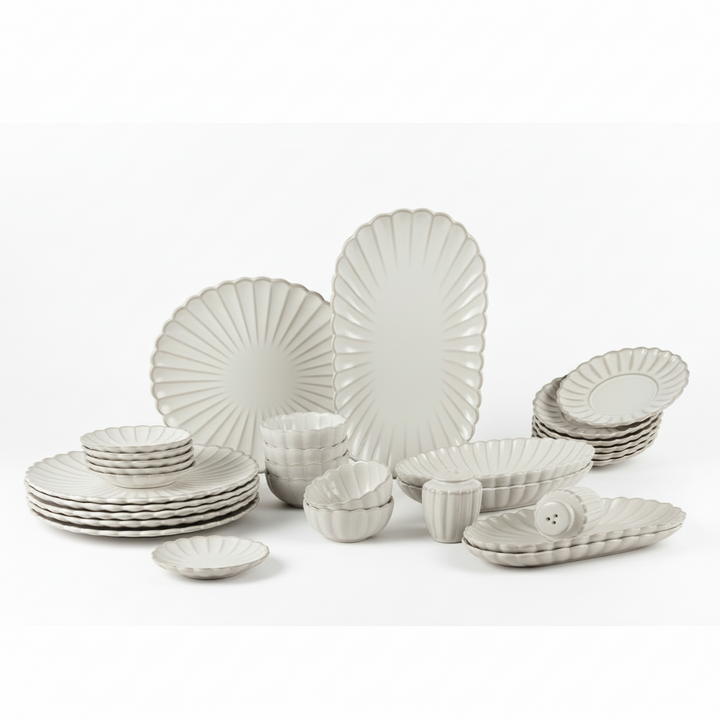 Almina Bloomy Morgenmadssæt til 6 personer - 31 dele - Bølget - Creme/Beige