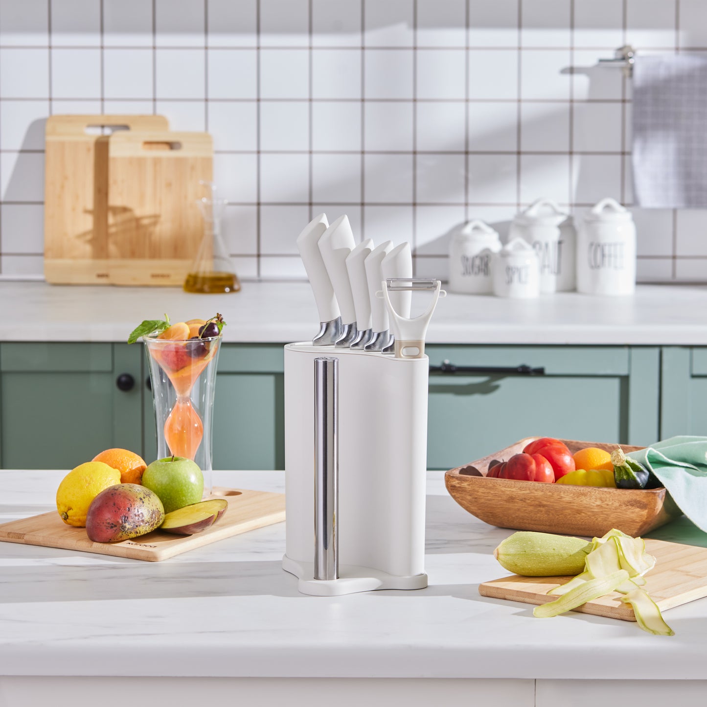 Karaca Performer Mega Force Knivsæt m/Servietholder – 7 dele – Råhvid