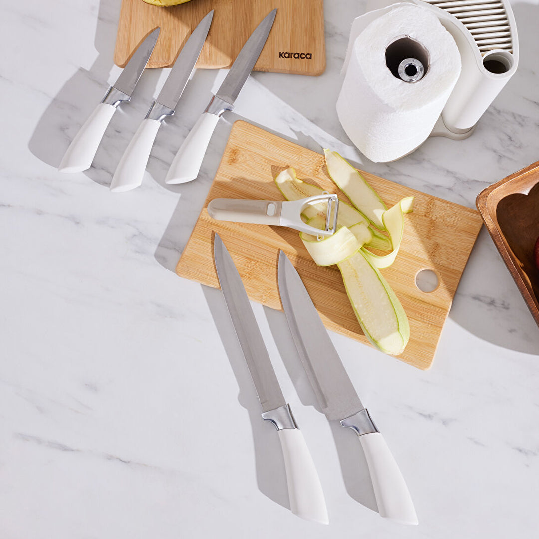 Karaca Performer Mega Force Knivsæt m/Servietholder – 7 dele – Råhvid