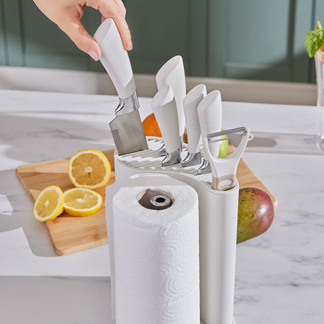 Karaca Performer Mega Force Knivsæt m/Servietholder – 7 dele – Råhvid