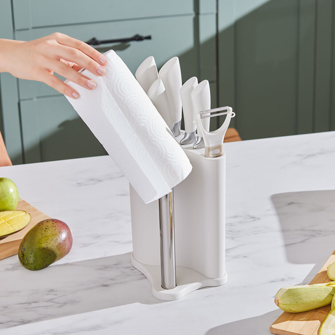 Karaca Performer Mega Force Knivsæt m/Servietholder – 7 dele – Råhvid