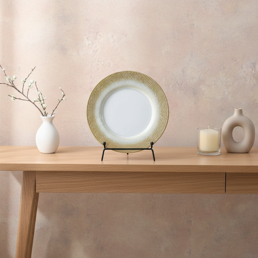 Karaca Home Marisa Dekorativt Glasfad/Dækkeserviet – Guldglitter - 33 cm