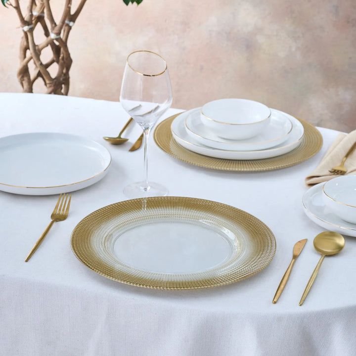 Karaca Home Marisa Dekorativt Glasfad/Dækkeserviet – Guldglitter - 33 cm