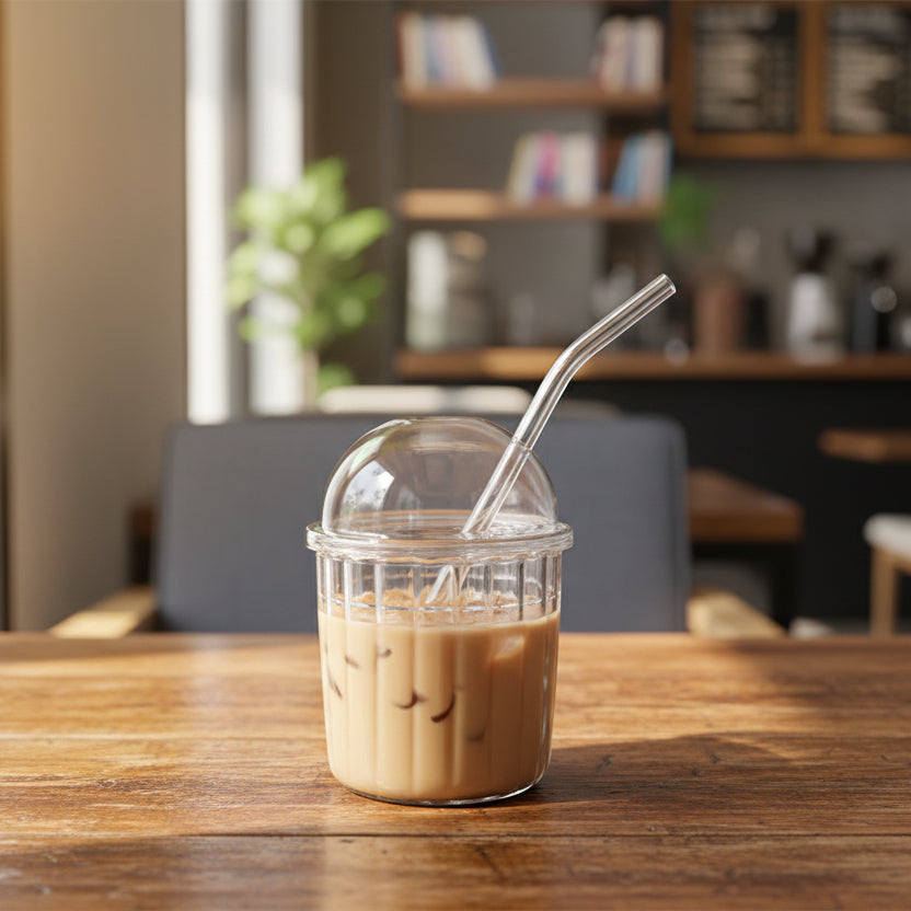 Almina Vivien Drikkeglas m/Sugerør og Låg - 500 ml.