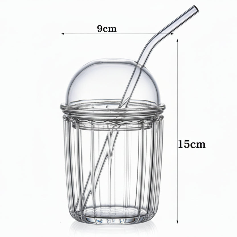 Almina Vivien Drikkeglas m/Sugerør og Låg - 500 ml.