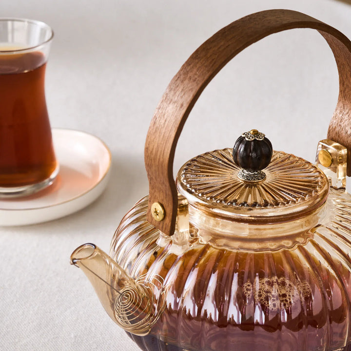 Karaca Hina Borosilikatglas Tekande - 900 ml - Guld/Træ