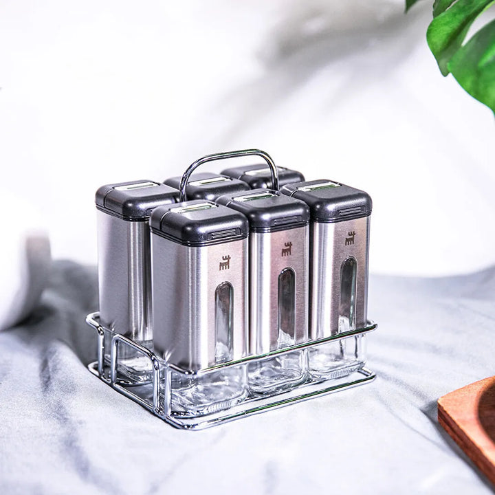 Karaca Shinex Inox Krydderisæt – 7 Dele - Rustfrit Stål & Glas