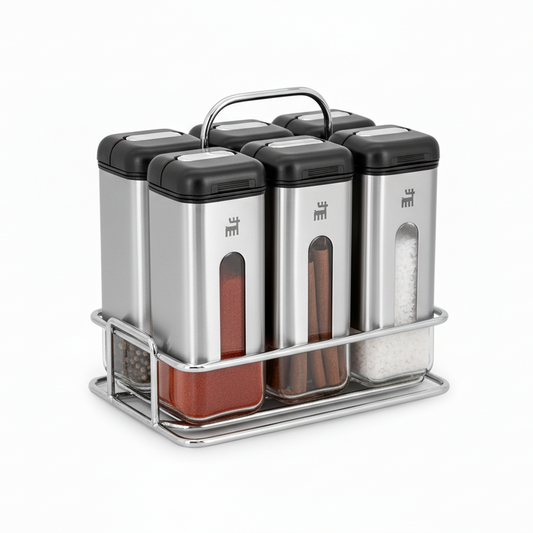 Karaca Shinex Inox Krydderisæt – 7 Dele - Rustfrit Stål & Glas