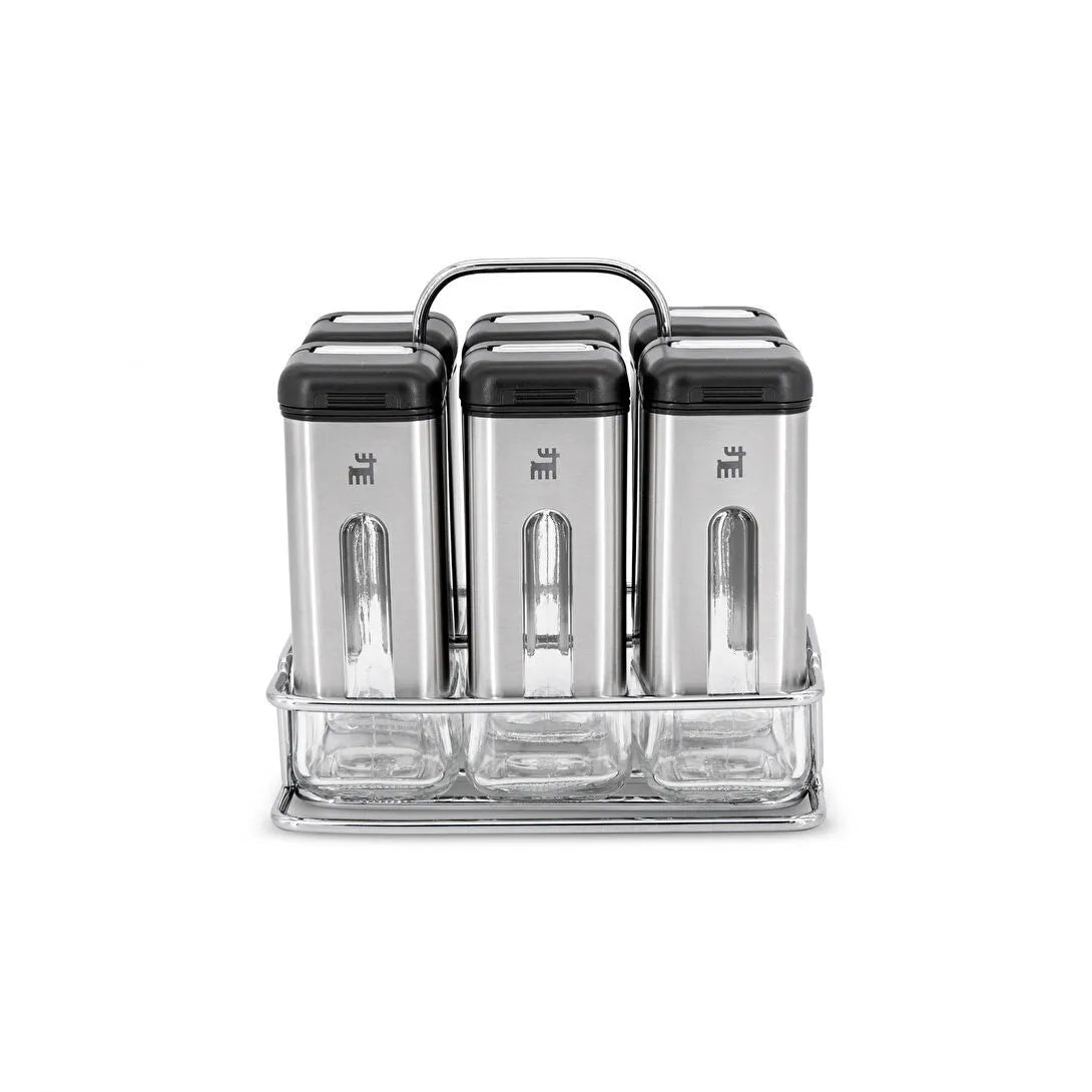 Karaca Shinex Inox Krydderisæt – 7 Dele - Rustfrit Stål & Glas