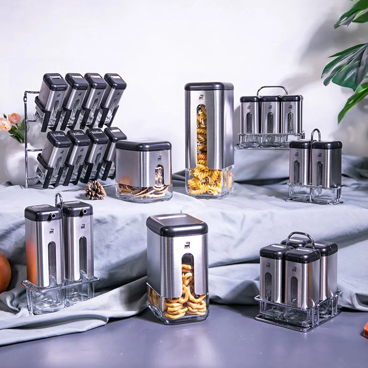 Karaca Shinex Inox Krydderisæt – 7 Dele - Rustfrit Stål & Glas