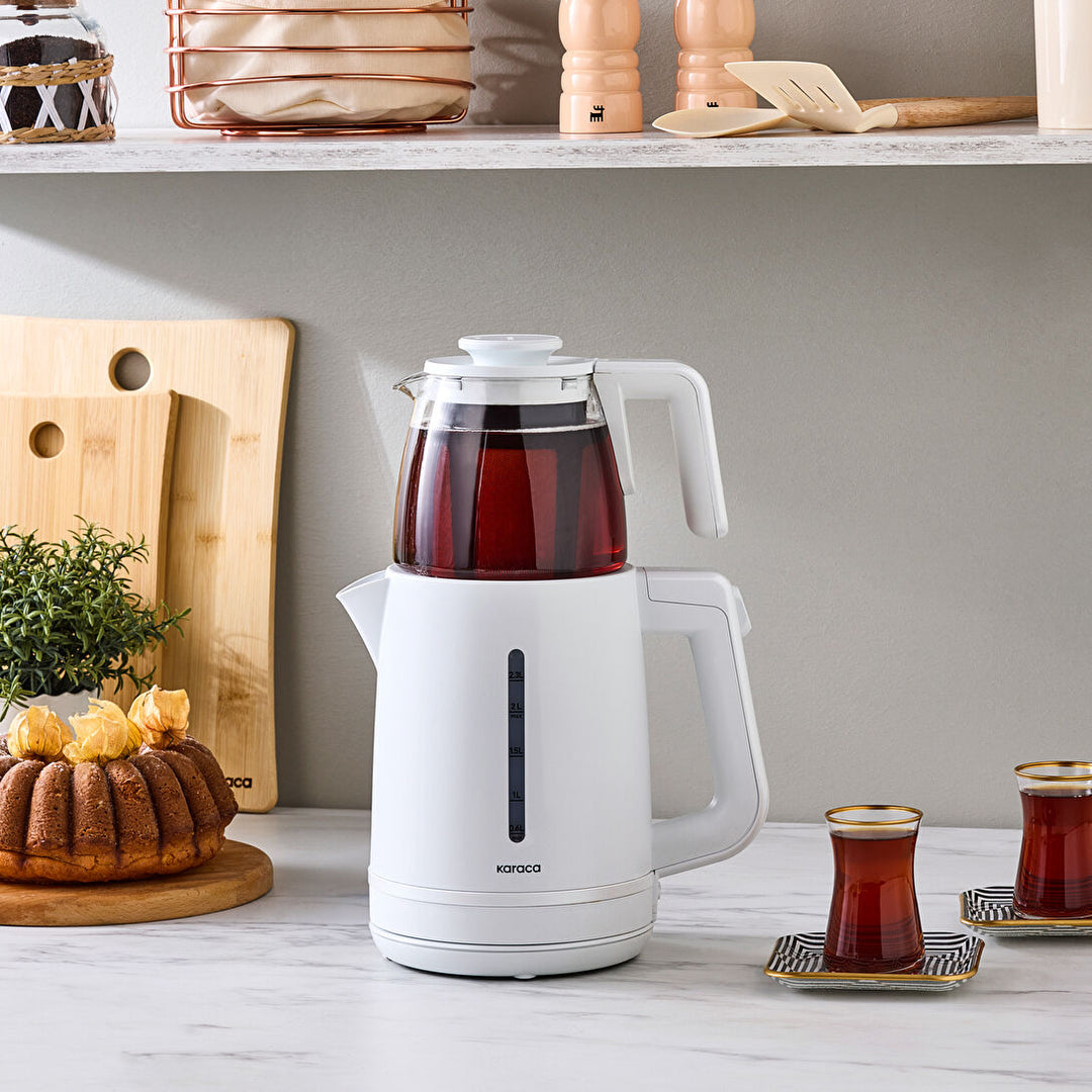 Karaca Tea Grande XL Temaskine 2-i-1 - Perlehvid - 3,55 Liter