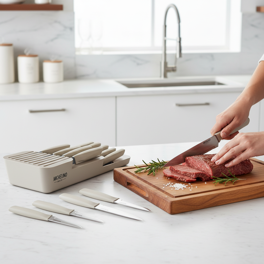 Michelino Alythia Knivsæt m/Holder – 10 Dele - Beige