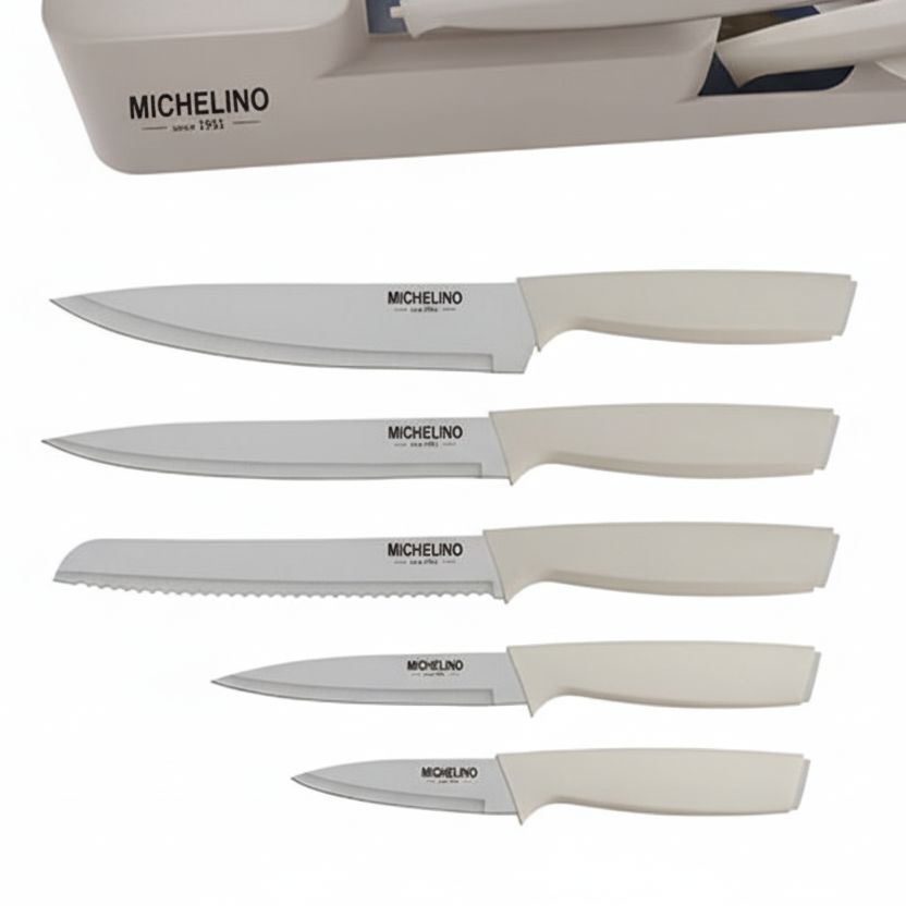 Michelino Alythia Knivsæt m/Holder – 10 Dele - Beige