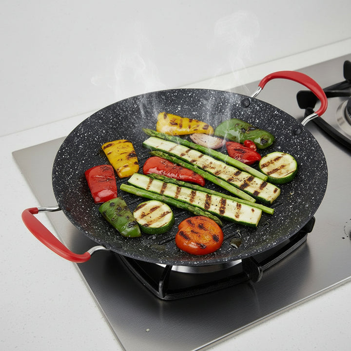 Almina Koreansk Non-Stick BBQ Grillpande 38 cm - Sort/Hvid