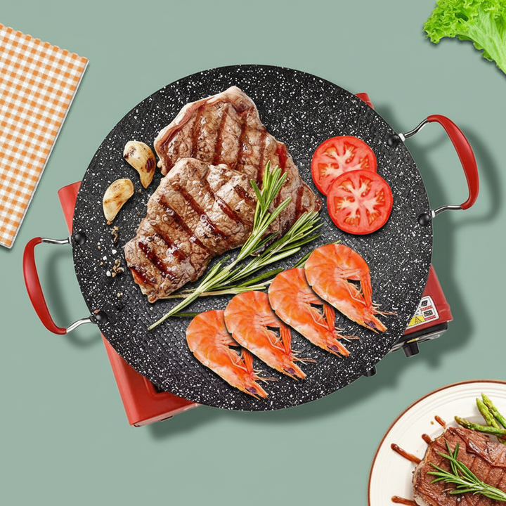 Almina Koreansk Non-Stick BBQ Grillpande 38 cm - Sort/Hvid