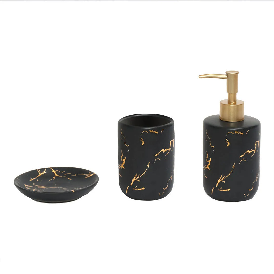 Karaca Home Marco Badeværelsessæt – 3 Dele - Sort/Guld Keramik