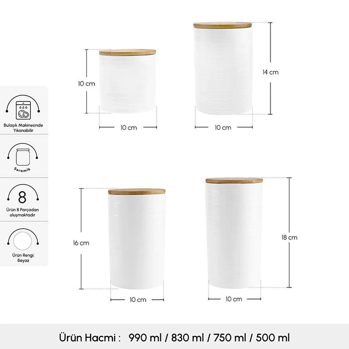 Karaca Hale Krydderisæt m/Vakuumlåg - 8-Dele - Keramik/Træ - Hvid
