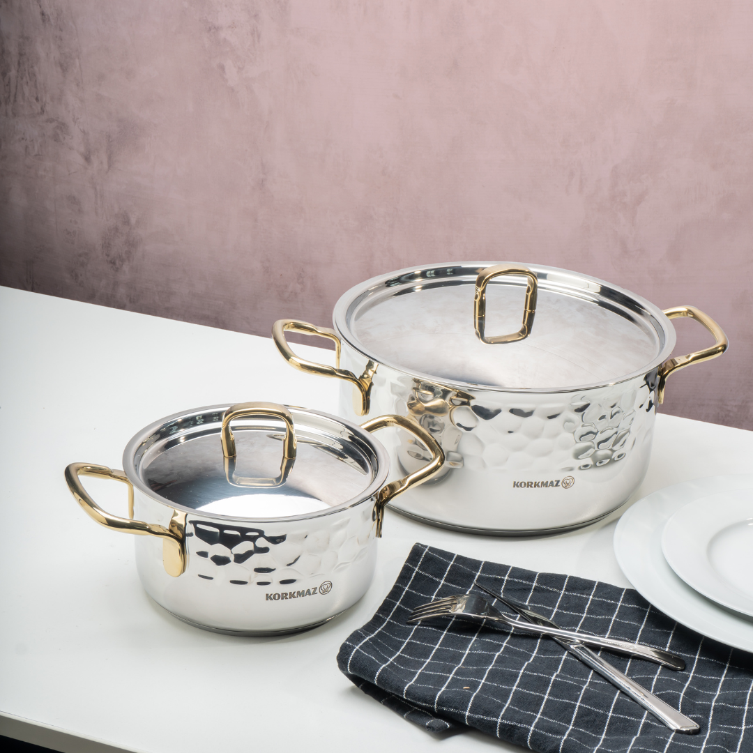 Korkmaz Erna Grydesæt m/Guldgreb - 8 Dele - 4 Størrelser