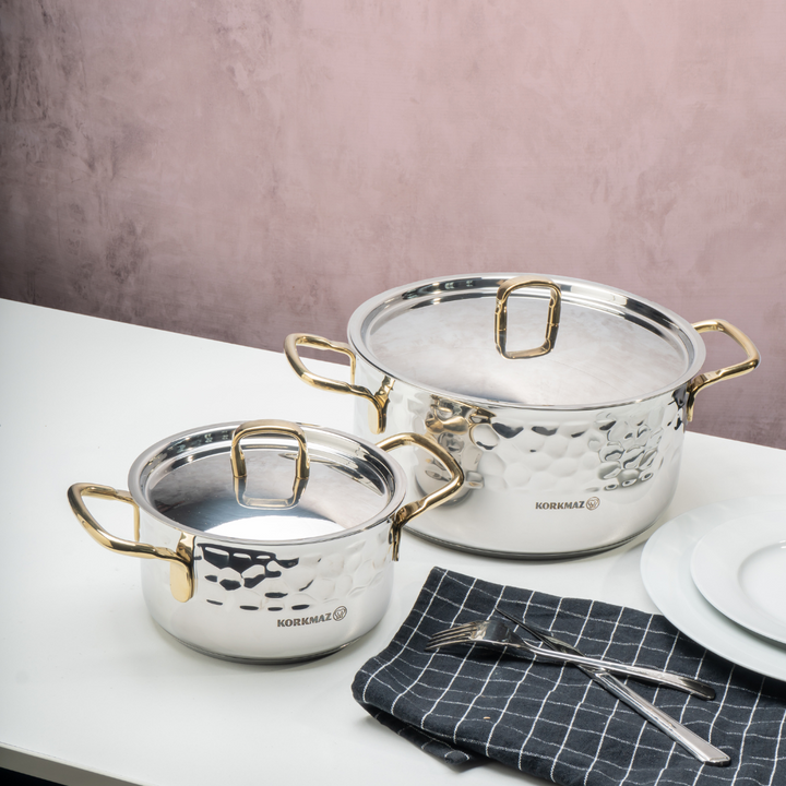 Korkmaz Erna Grydesæt m/Guldgreb - 8 Dele - 4 Størrelser