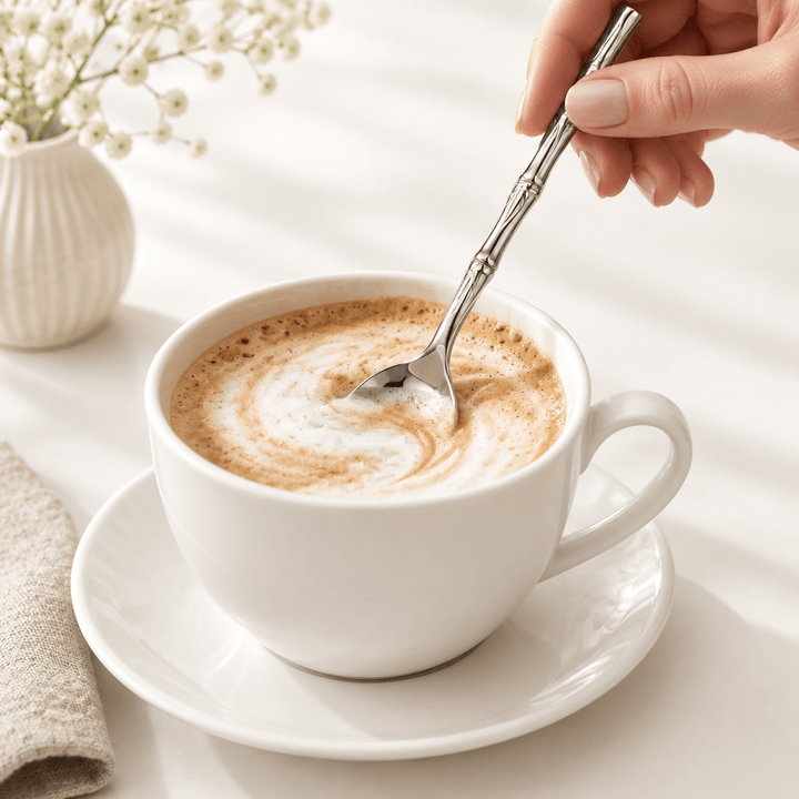 Akkaya - Kaffeskeer – 2 stk. | 15 cm | 18/10 Rustfrit Stål | Bambusmønster - Løven Home