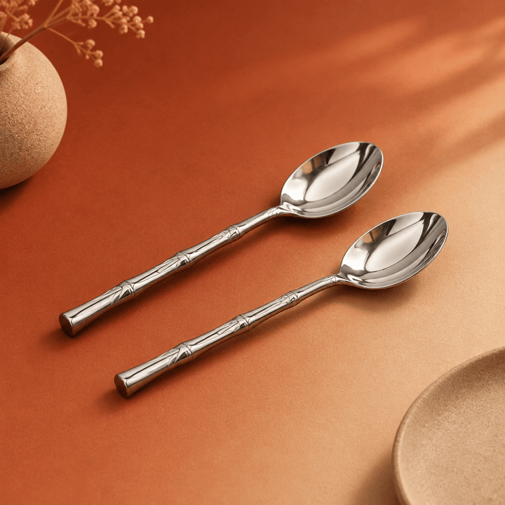 Akkaya - Kaffeskeer – 2 stk. | 15 cm | 18/10 Rustfrit Stål | Bambusmønster - Løven Home