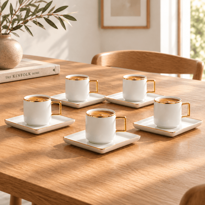 Akkaya - Mokka &amp; espressosæt - 12 Dele | 6 personer | Guld - Løven Home