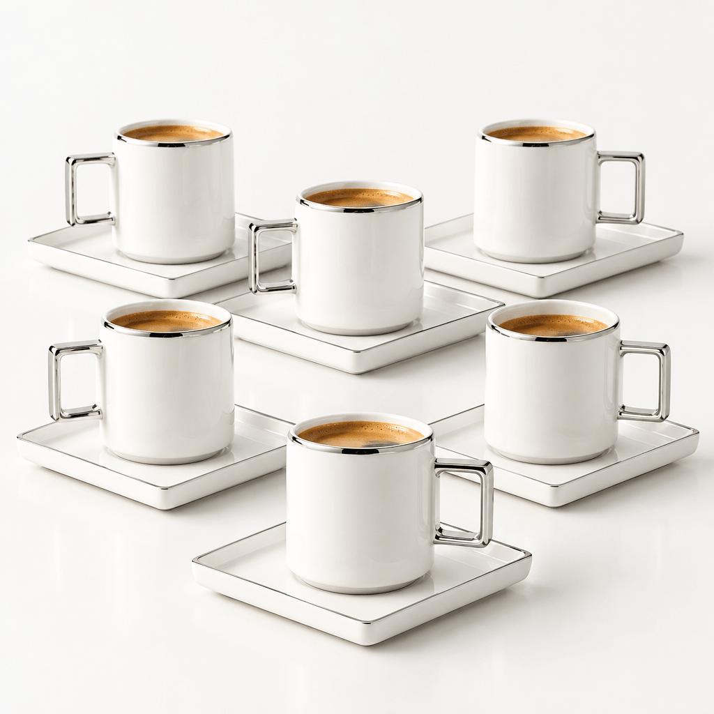 Akkaya - Mokka &amp; espressosæt - 12 Dele | 6 personer | Sølv - Løven Home