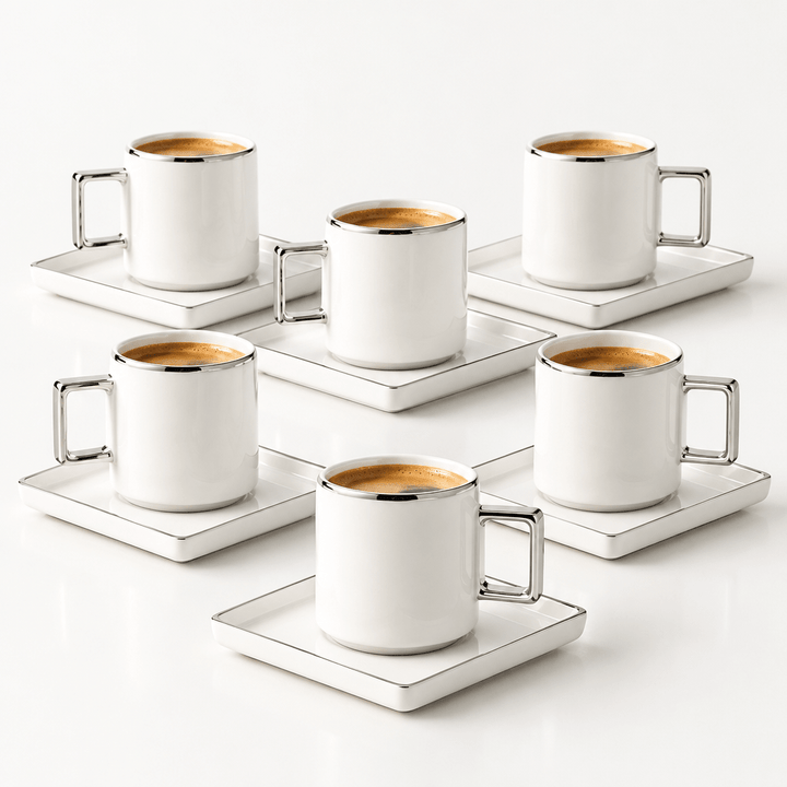 Akkaya - Mokka &amp; espressosæt - 12 Dele | 6 personer | Sølv - Løven Home