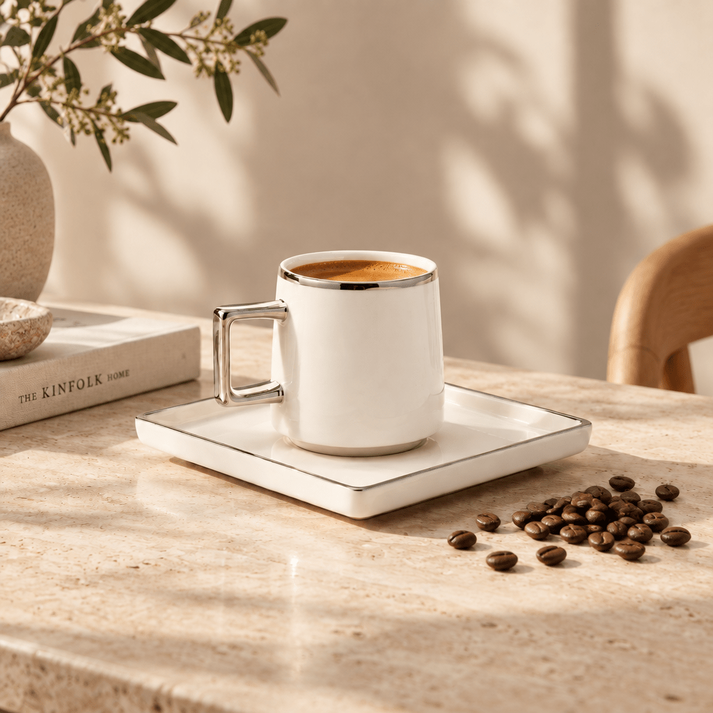 Akkaya - Mokka &amp; espressosæt - 12 Dele | 6 personer | Sølv - Løven Home