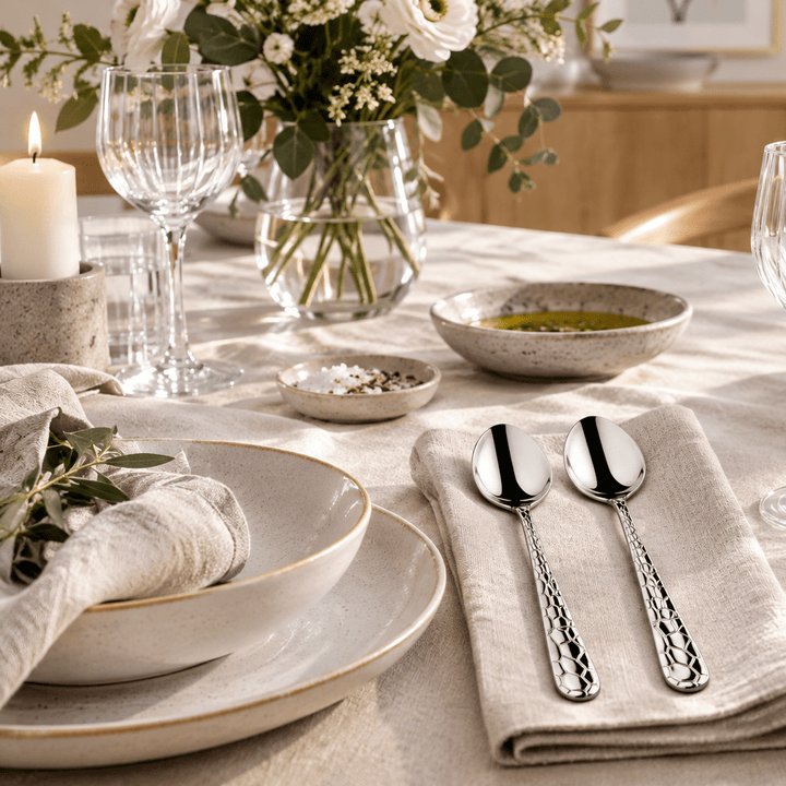 Akkaya - Spiseskeer – 2 stk | Rustfrit Stål | Hamret mønster - Løven Home