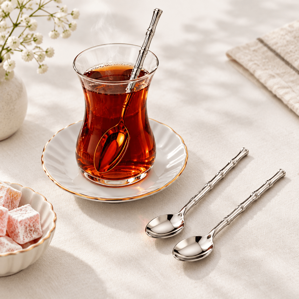 Akkaya - Teskeer – 2 stk. | 11 cm | 18/10 Rustfrit Stål | Bambusmønster - Løven Home