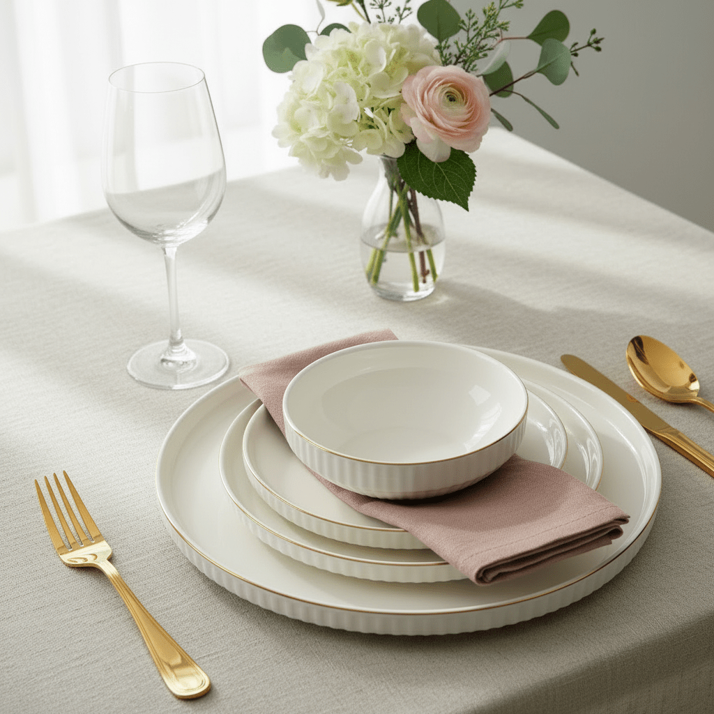 Alara Vera Porcelænssæt 6 Personer - 28 dele - Hvid/Guld - Løven Home