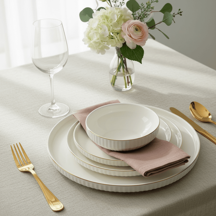 Alara Vera Porcelænssæt 6 Personer - 28 dele - Hvid/Guld - Løven Home