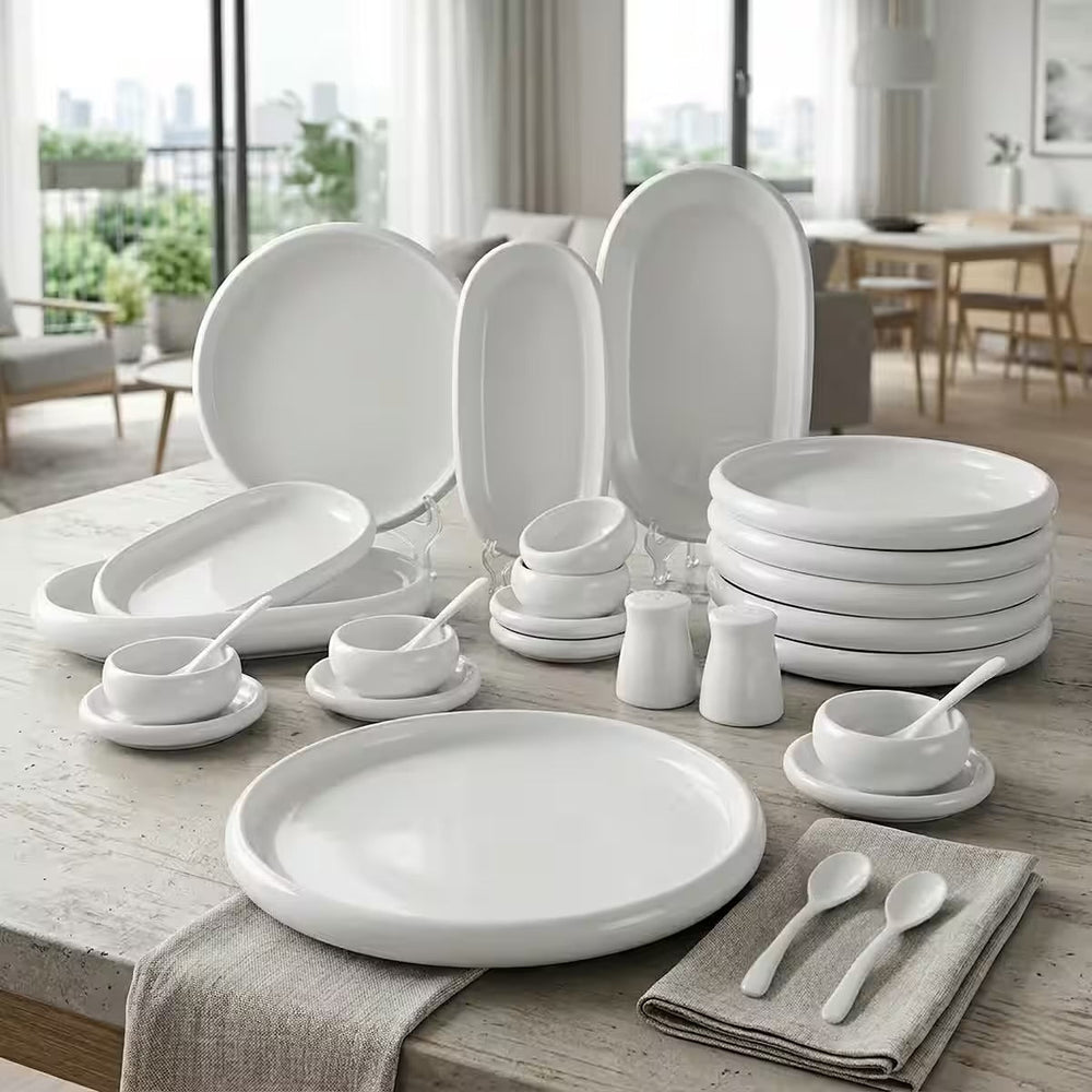 Almina - Belicia Morgenmadssæt - 30 dele | Porcelæn | Råhvid - Løven Home