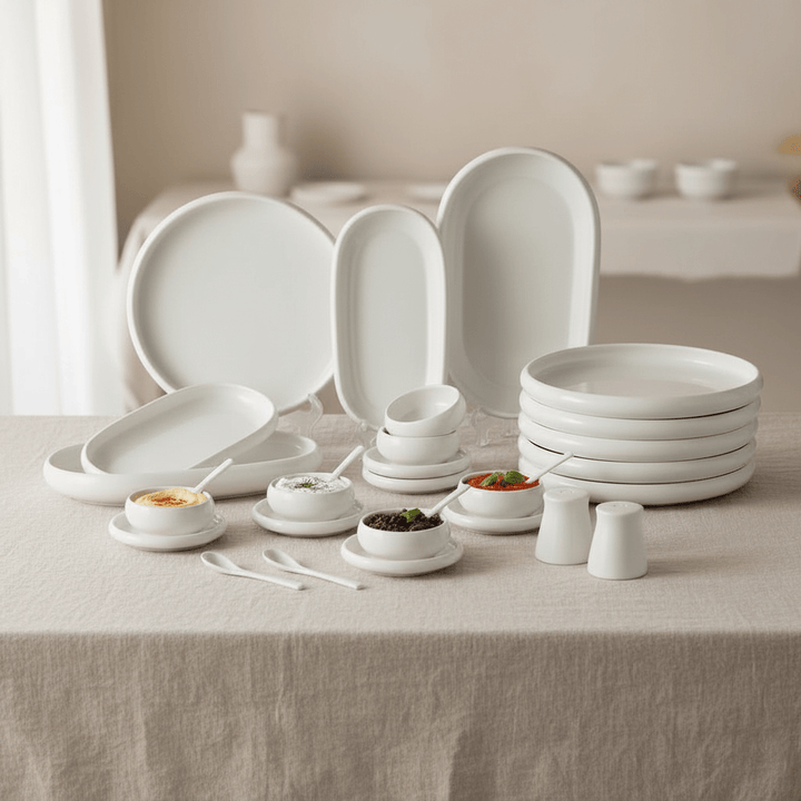 Almina - Belicia Morgenmadssæt - 30 dele | Porcelæn | Råhvid - Løven Home