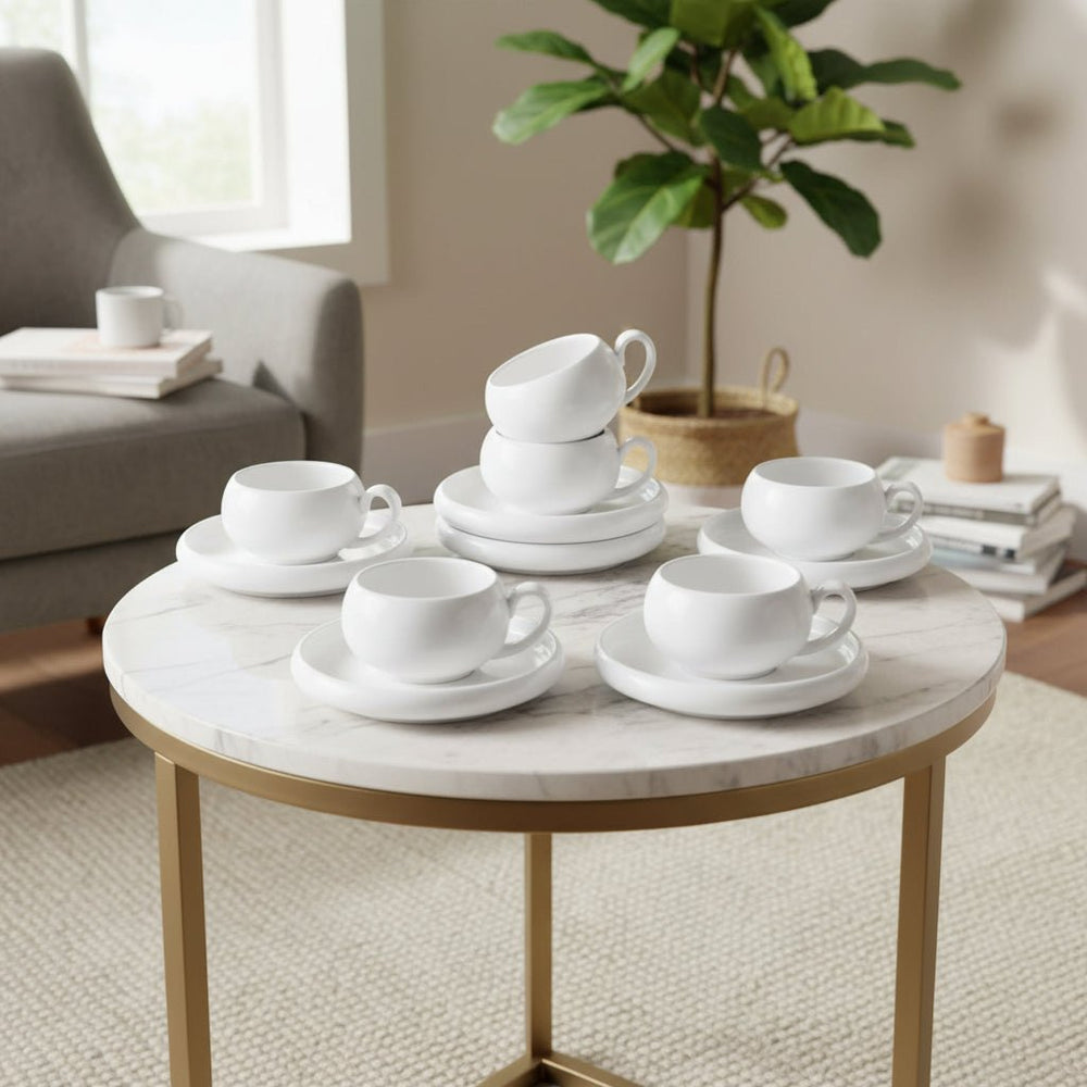 Almina Belicia Porcelæn Espresso Kaffekopper Sæt - 12 Dele - 6 Pers. - 120 ml - Løven Home