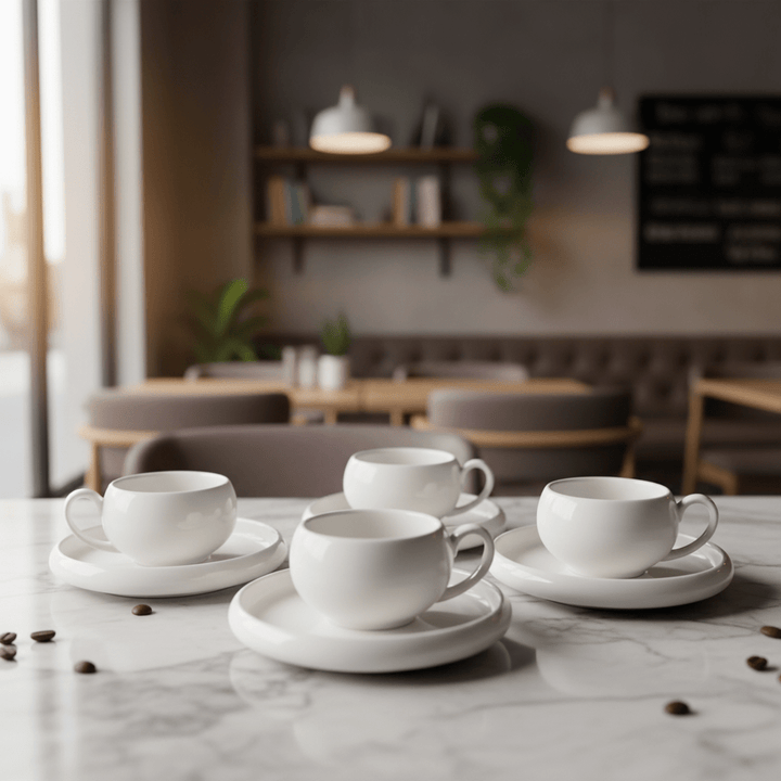 Almina Belicia Porcelæn Espresso Kaffekopper Sæt - 12 Dele - 6 Pers. - 120 ml - Løven Home