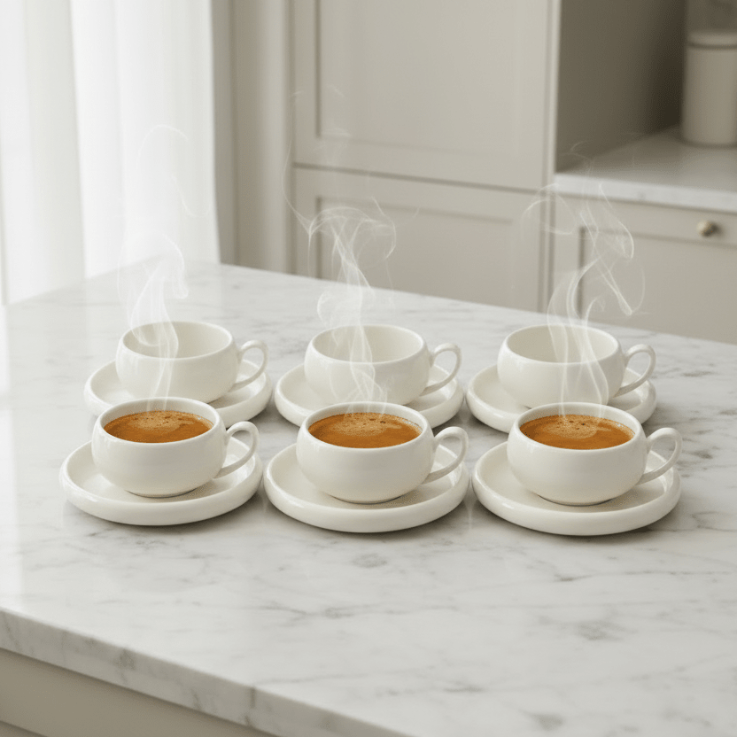 Almina Belicia Porcelæn Medium Kaffekopper Sæt - 12 Dele - 6 Pers. - 220 ml - Løven Home