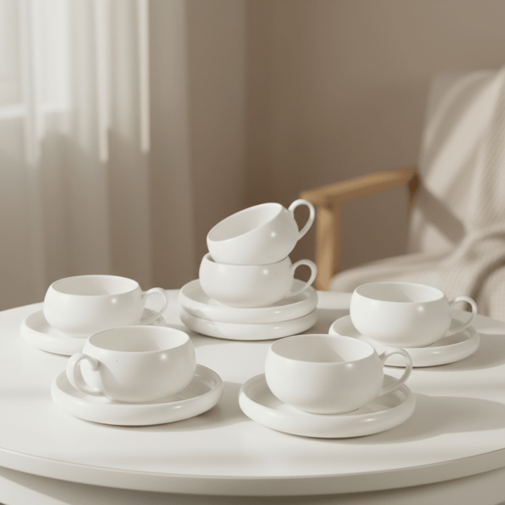 Almina Belicia Porcelæn Medium Kaffekopper Sæt - 12 Dele - 6 Pers. - 220 ml - Løven Home