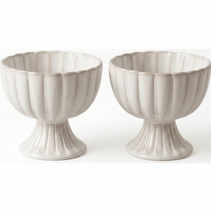 Almina Bloomy dessertskål på fod – 2 stk. - (Ø11cm) - creme - Løven Home