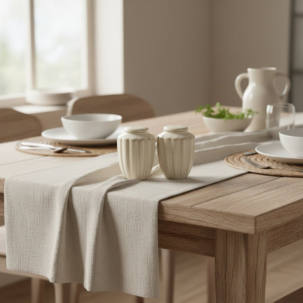 Almina Bloomy - Menagesæt til eddike, olie, salt & peber - 4 dele │ Cremefarvet porcelæn - Løven Home