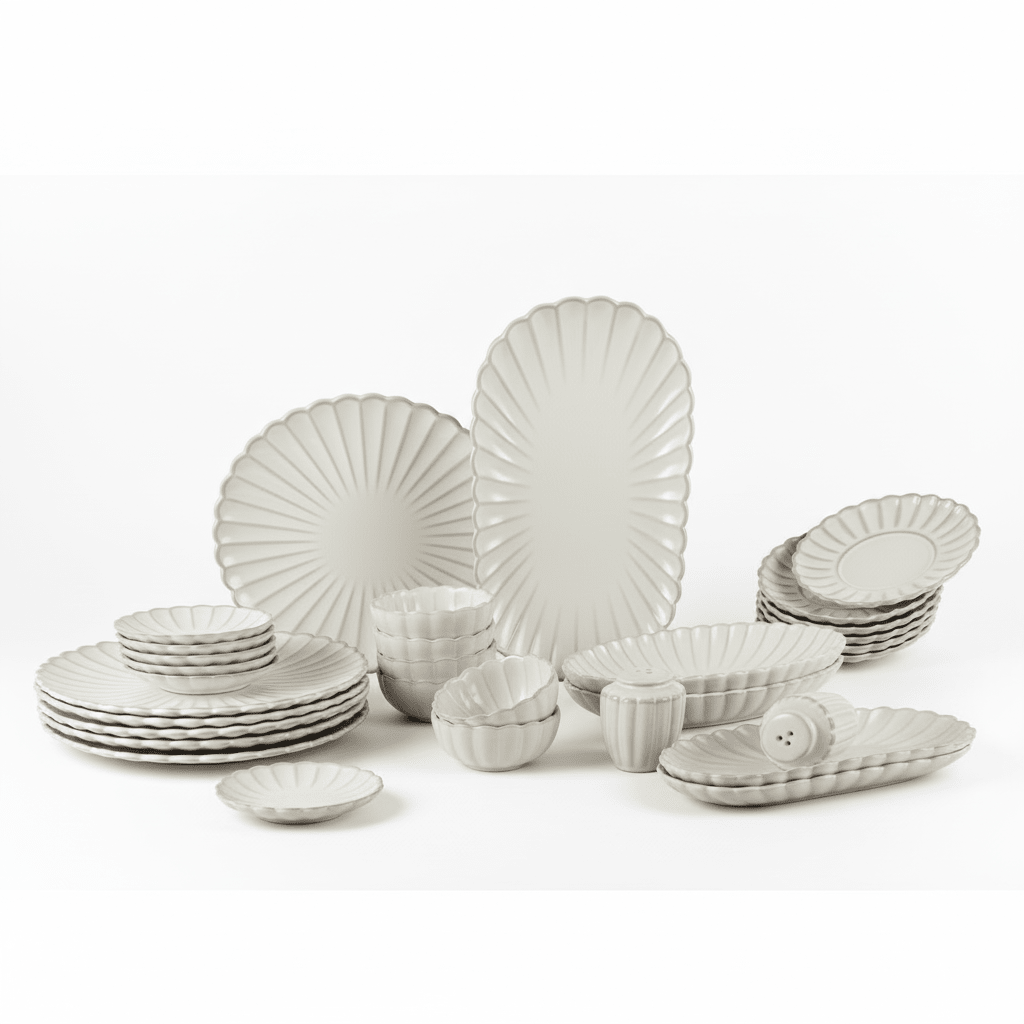 Almina Bloomy Morgenmadssæt til 6 personer - 31 dele - Bølget - Creme/Beige - Løven Home