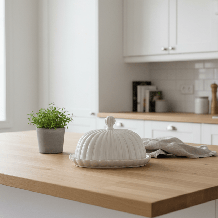 Almina - Bloomy smørboks m/låg - Porcelæn | 18x13x12 cm | Creme - Løven Home