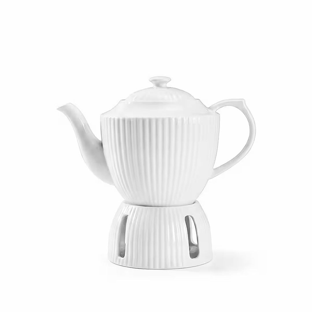 Almina - Borneo tepotte med fyrfadsvarmer - 1 liter | Porcelæn | Råhvid - Løven Home