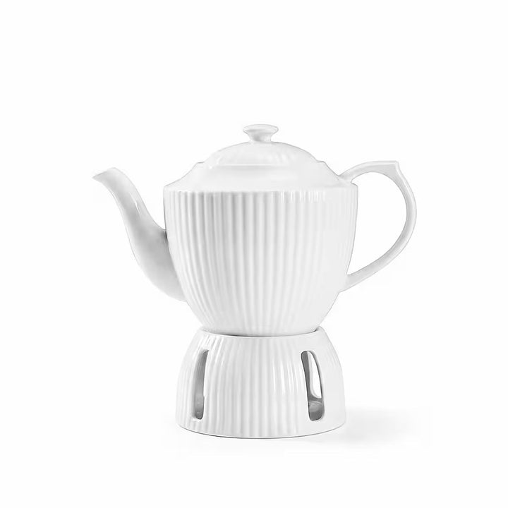 Almina - Borneo tepotte med fyrfadsvarmer - 1 liter | Porcelæn | Råhvid - Løven Home