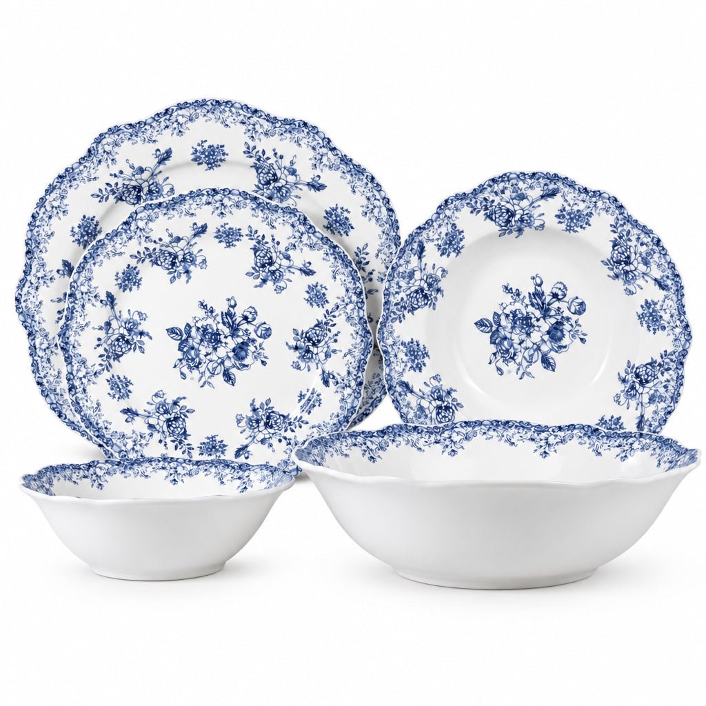 Almina Botanica - Porcelæn tallerkensæt - 25 Dele | 6 Personer | Safirblå - Løven Home