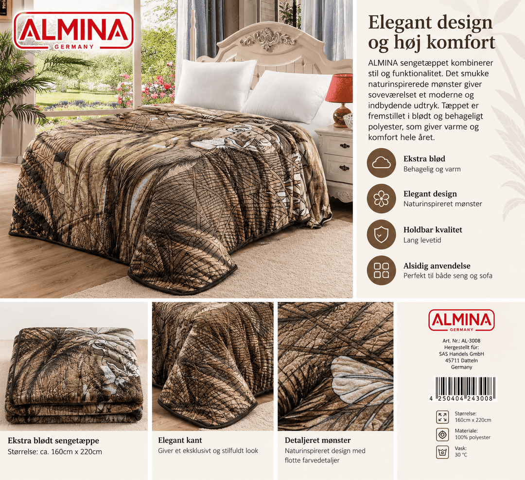 ALMINA Germany – Sengetæppe Blomstermønstre - 160 × 220 cm - Løven Home
