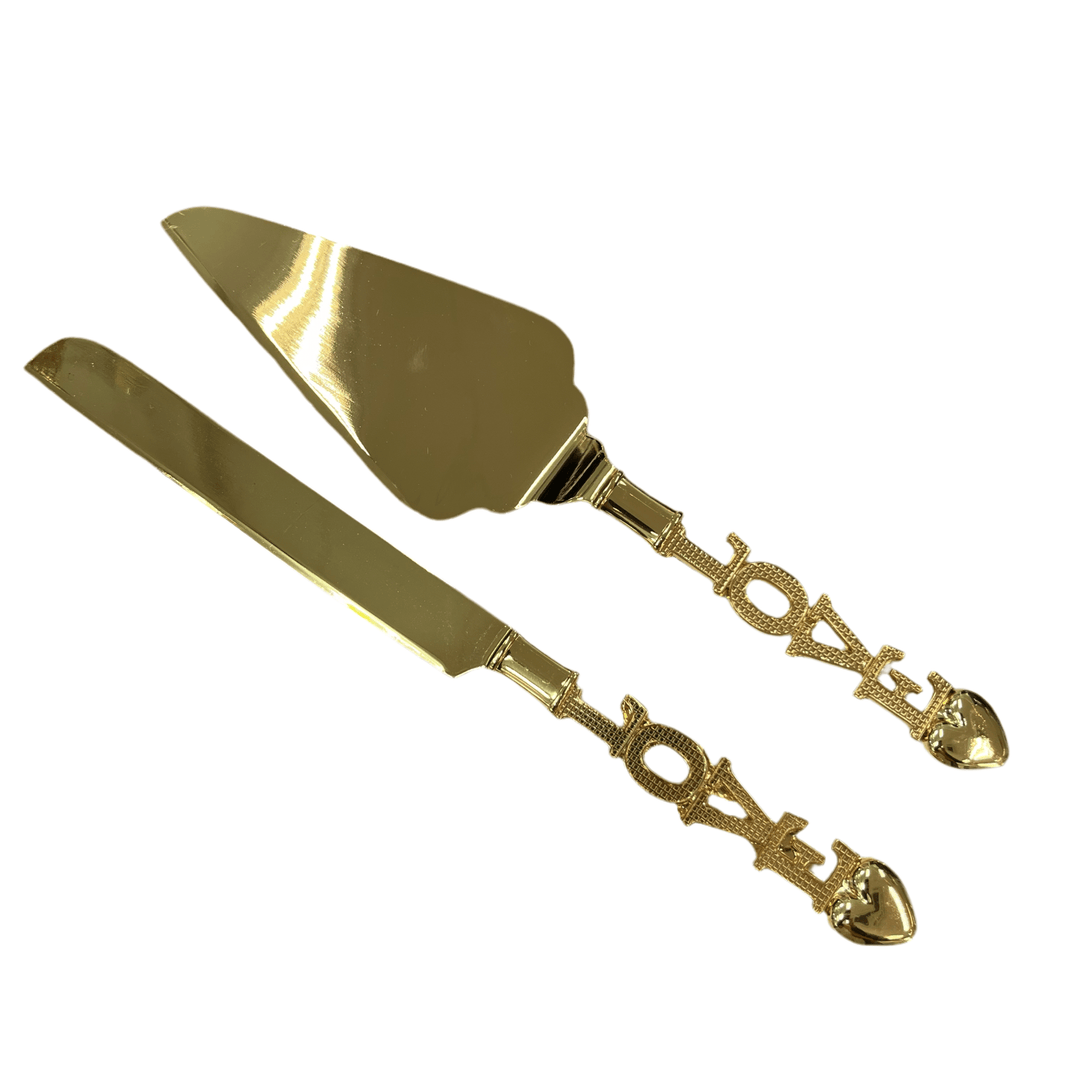 Almina Kagekniv og - Spadesæt Guld m/"Love" - motiv - Løven Home